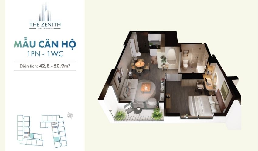 Thiết kế căn hộ 1 ngủ The Zenith Hải Phòng