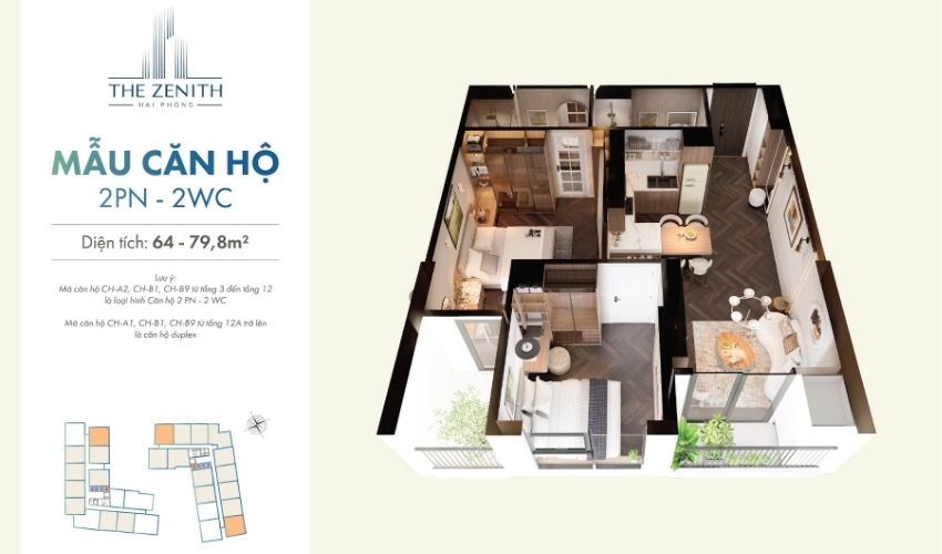Thiết kế căn hộ 1 ngủ The Zenith Hải Phòng