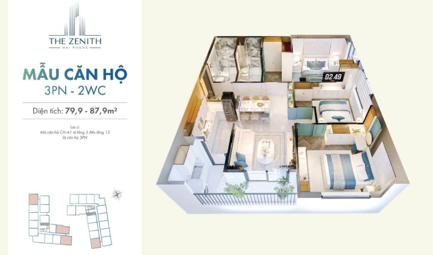 Thiết kế căn hộ 3 ngủ The Zenith Hải Phòng