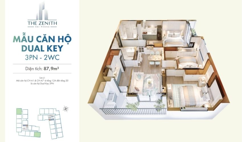 Thiết kế căn hộ Dualkey The Zenith Hải Phòng